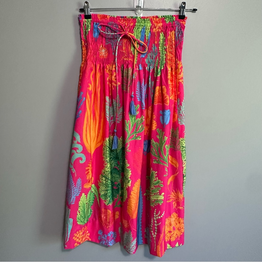 Gretchen Scott Skirt Sea Sway Pink Smocked Waist Tassel Tie One Size NWT